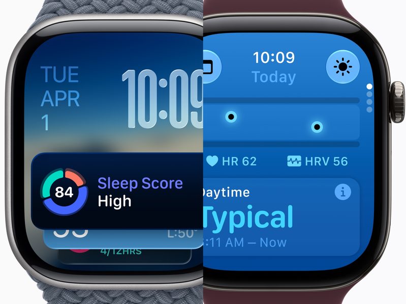 Apple Watch Series 11 on the left, Series 12 on the right, showing the difference between the bezels.