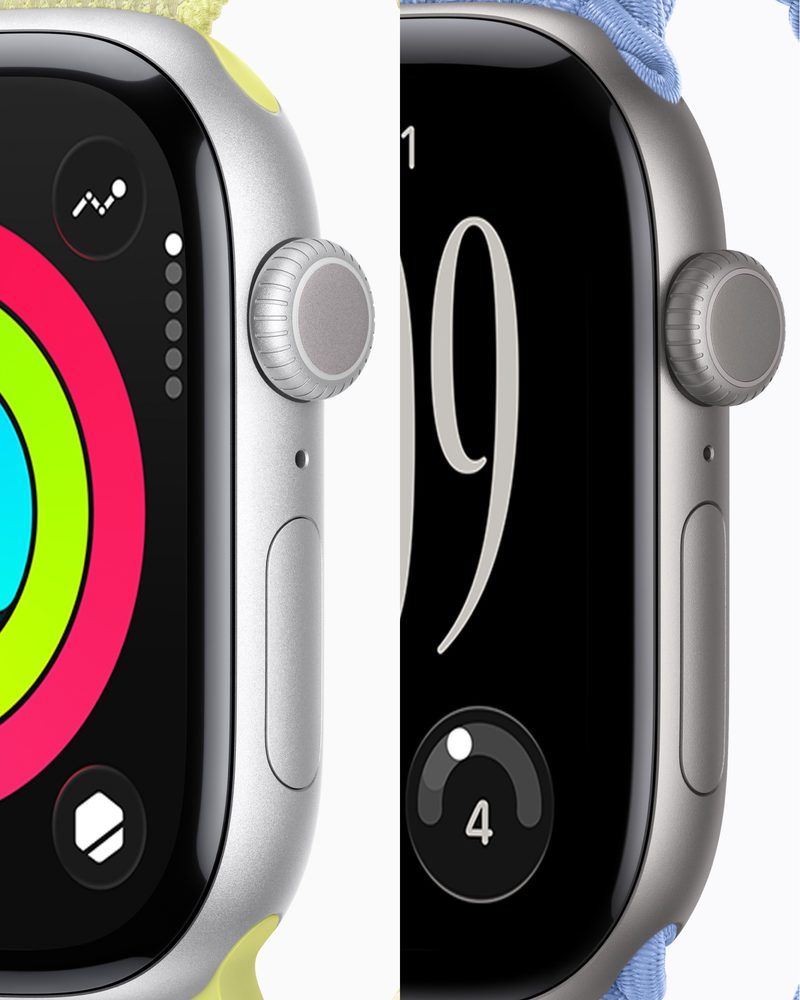A side-by-side comparison of the Apple Watch Series 11 and Series 12, showing the subtle difference in glass area between the two.